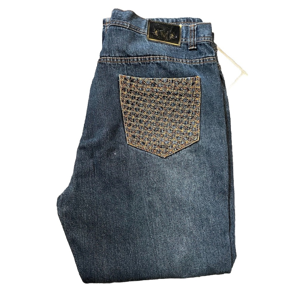 Makaveli Jeans Mens 42x31 Blue Denim Embroidered Pockets Baggy‎ Hip Hop